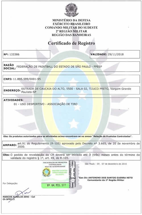 CR - Certificado de Registro FPESP